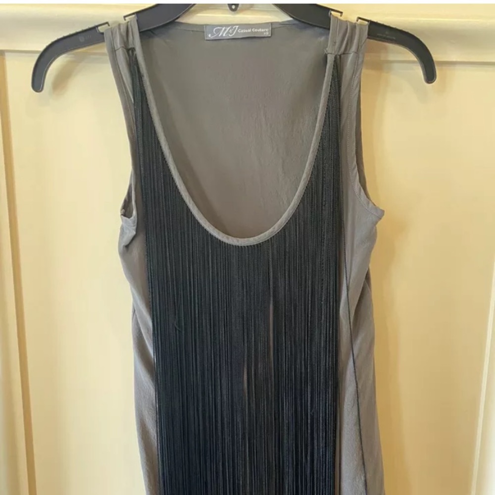 Black and grey fringe top XS